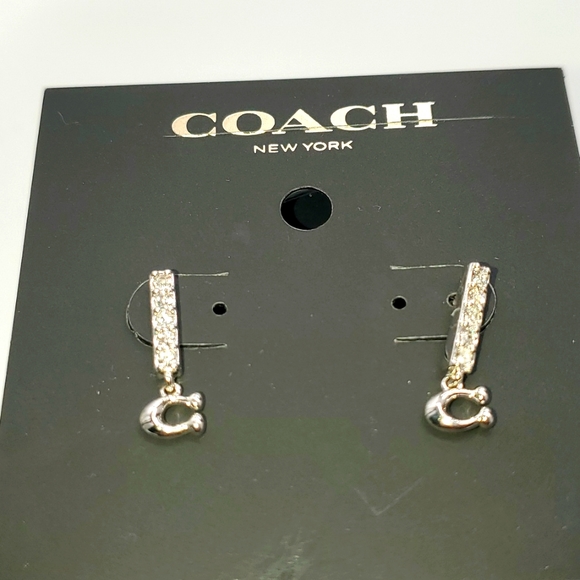 COACH Signature Pave Bar Stud Earrings. - Picture 2 of 5